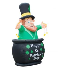 Holidayana Inflatable Saint Patrick's Day Leprechaun In Pot Of Gold Decoration With Built-In Fan And LED Lights HOME GOODS