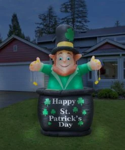 Holidayana Inflatable Saint Patrick's Day Leprechaun In Pot Of Gold Decoration With Built-In Fan And LED Lights HOME GOODS