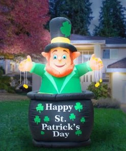 Holidayana Inflatable Saint Patrick's Day Leprechaun In Pot Of Gold Decoration With Built-In Fan And LED Lights HOME GOODS