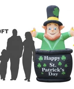 Holidayana Inflatable Saint Patrick's Day Leprechaun In Pot Of Gold Decoration With Built-In Fan And LED Lights HOME GOODS