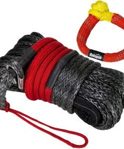 Rakapak UHMWPE 100ft Synthetic 3/8 In Winch Line 22,000 LBS Breaking Strength With Soft Shackle Rope, Abrasion Sleeve