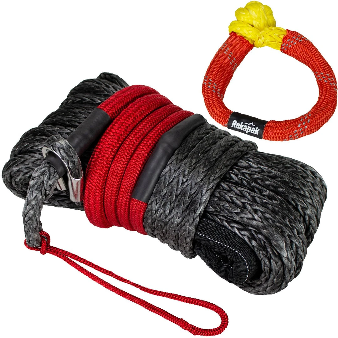 Rakapak UHMWPE 100ft Synthetic 3/8 In Winch Line 22,000 LBS Breaking Strength With Soft Shackle Rope, Abrasion Sleeve 3 Rakapak UHMWPE 100ft Synthetic 3/8 In Winch Line 22,000 LBS Breaking Strength With Soft Shackle Rope, Abrasion Sleeve