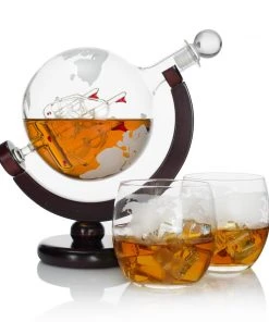 HOME GOODS Atterstone Globe Whiskey Decanter Set, 850-ml Gift Set With Globe Glasses, 9 Whiskey Stones And Stainless Steel Funnel