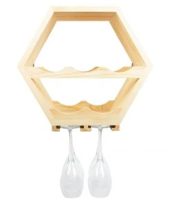 Atterstone HOME GOODS Honeycomb Wine Rack With Hanging Stemware Slots: Holds 5 Bottles And 4 Glasses