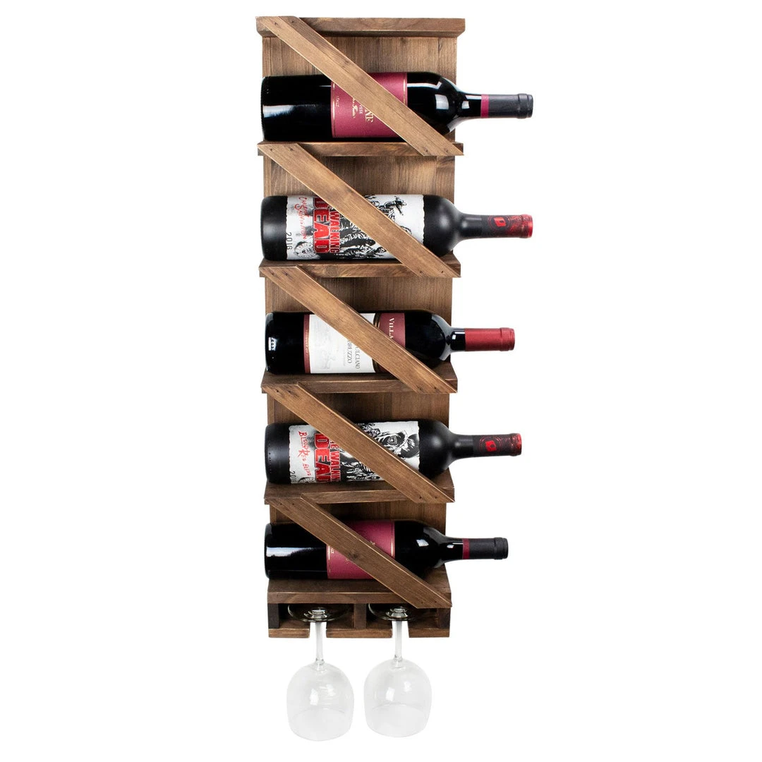 Atterstone Rustic Wine Rack With Hanging Stemware Slots: Holds 5 Bottles And 2 Glasses HOME GOODS 3 Atterstone Rustic Wine Rack With Hanging Stemware Slots: Holds 5 Bottles And 2 Glasses HOME GOODS