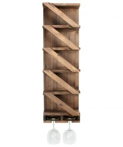 Atterstone Rustic Wine Rack With Hanging Stemware Slots: Holds 5 Bottles And 2 Glasses HOME GOODS 15 Atterstone Rustic Wine Rack With Hanging Stemware Slots: Holds 5 Bottles And 2 Glasses HOME GOODS