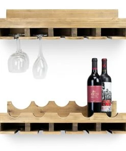 Atterstone Double Wine Rack Shelf With Wine Bottle Rests: Holds 20 Glasses, 5 Bottles And Barware