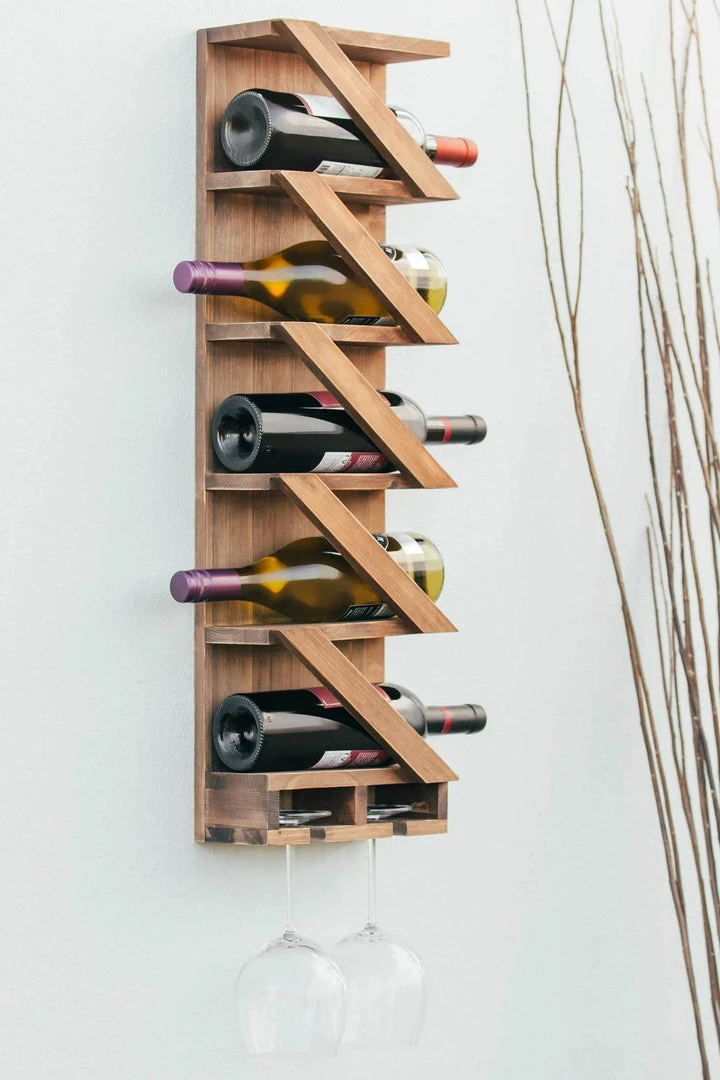 Atterstone Rustic Wine Rack With Hanging Stemware Slots: Holds 5 Bottles And 2 Glasses HOME GOODS 12 Atterstone Rustic Wine Rack With Hanging Stemware Slots: Holds 5 Bottles And 2 Glasses HOME GOODS