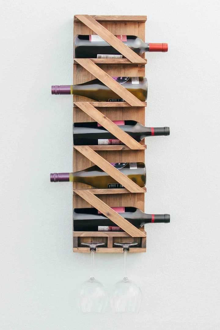 Atterstone Rustic Wine Rack With Hanging Stemware Slots: Holds 5 Bottles And 2 Glasses HOME GOODS 7 Atterstone Rustic Wine Rack With Hanging Stemware Slots: Holds 5 Bottles And 2 Glasses HOME GOODS