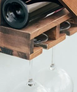 Atterstone Rustic Wine Rack With Hanging Stemware Slots: Holds 5 Bottles And 2 Glasses HOME GOODS 20 Atterstone Rustic Wine Rack With Hanging Stemware Slots: Holds 5 Bottles And 2 Glasses HOME GOODS