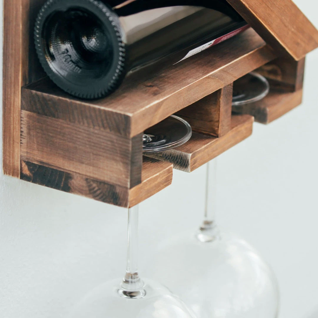 Atterstone Rustic Wine Rack With Hanging Stemware Slots: Holds 5 Bottles And 2 Glasses HOME GOODS 11 Atterstone Rustic Wine Rack With Hanging Stemware Slots: Holds 5 Bottles And 2 Glasses HOME GOODS