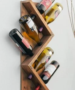 Atterstone Stylish Wooden Wall Mounted Wine Bottle Display Rack: Holds 6 Bottles