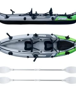Elkton Outdoors Cormorant Inflatable 2 Person Fishing Kayak Set With 6 Rod Holders, Paddles, Double Action Pump