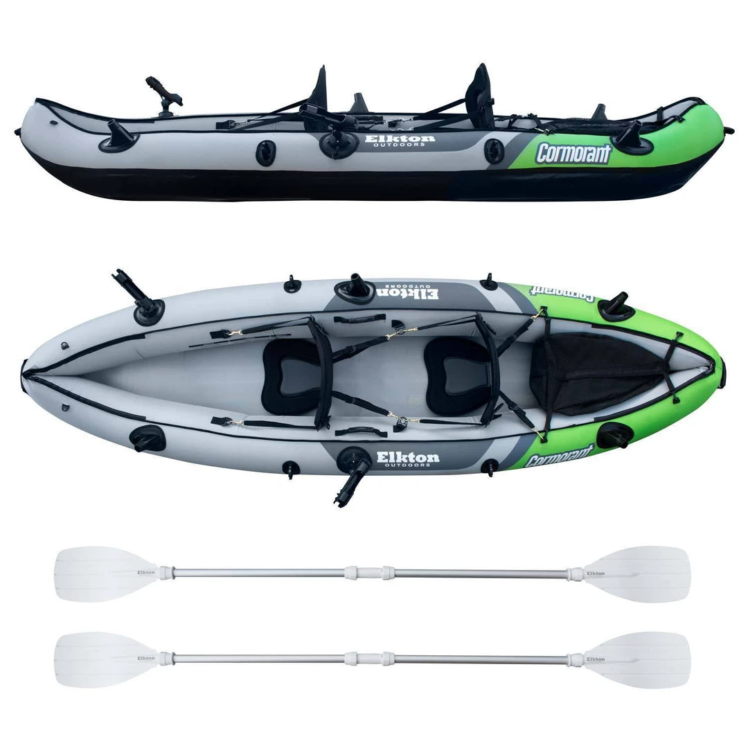 Elkton Outdoors Cormorant Inflatable 2 Person Fishing Kayak Set With 6 Rod Holders, Paddles, Double Action Pump 4 Elkton Outdoors Cormorant Inflatable 2 Person Fishing Kayak Set With 6 Rod Holders, Paddles, Double Action Pump